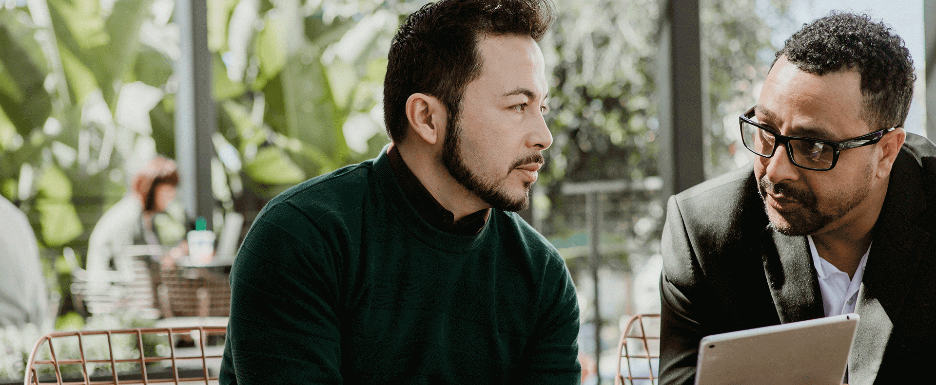 Two men studying the Master of Arts in Christian Leadership and Organization at Aidan University.